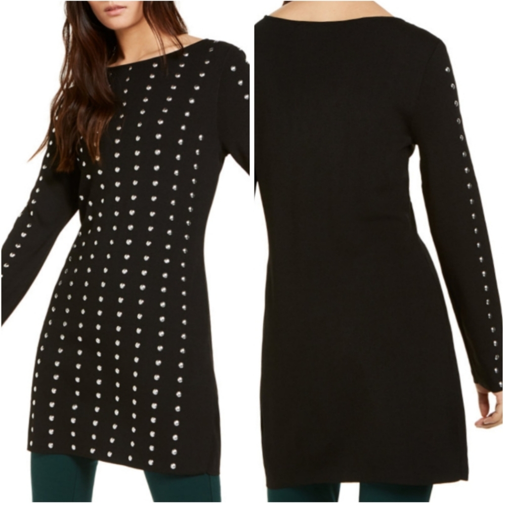 INC Sweater Black Siler Studs Ribbed Long Sleeve